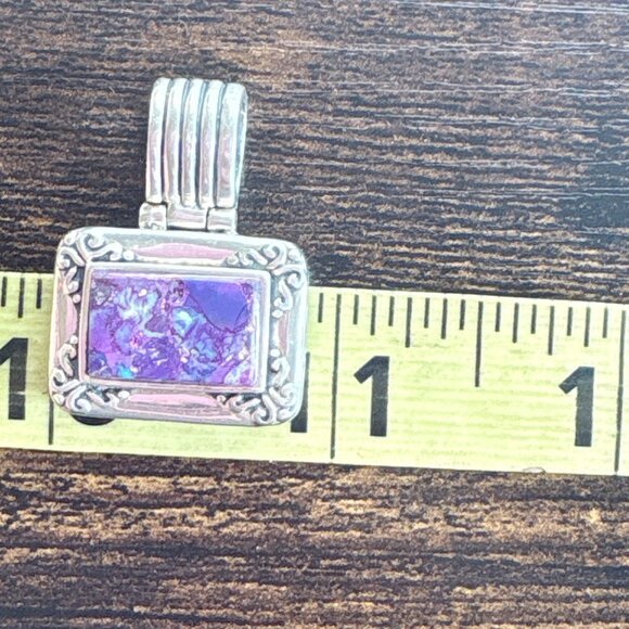VTG Sterling Silver 925 Purple Copper Turquoise Bezel Set Pendant 1.25" Length - Picture 8 of 9